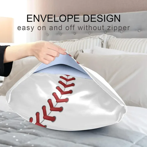 Vista 5 de Fundas de almohada Blueangle con diseño de rayas de béisbol – Fundas de almohada suaves y transpirables – Lavables a máquina – Fundas de almohada