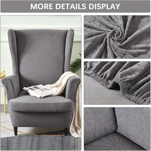 Vista 3 de Funda impermeable para silla con respaldo de ala, fundas elásticas de jacquard para silla, 2 piezas, funda de sofá con respaldo de ala, protector