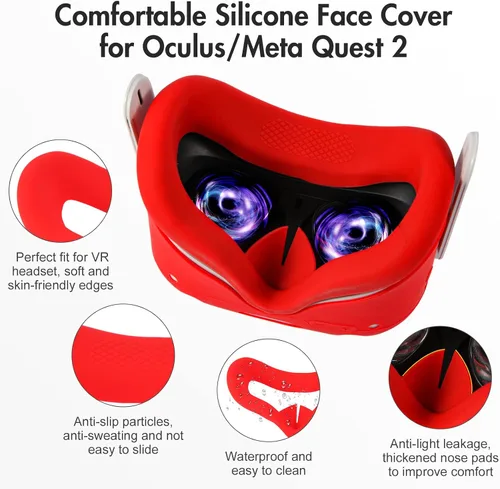 Vista 3 de AMLINK VR Silicone Cover Accessories for Oculus Quest 2, VR Shell Cover Protective, Silicone Face Cover, Adjustable Strap Controller Grip Cover and