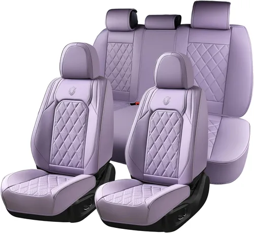 Vista 13 de Coverado Fundas de Asientos Delanteros, Funda de Asiento de Cuero Sintético de Lujo Impermeable, Protector de Asiento de Coche Beige, Funda