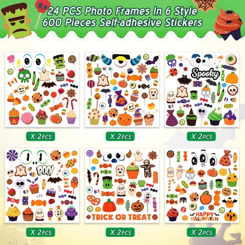 Vista 3 de Funrous 24 piezas de marcos de fotos kits de manualidades de papel de Halloween tema de dibujos animados marco de fotos DIY kits de manualidades