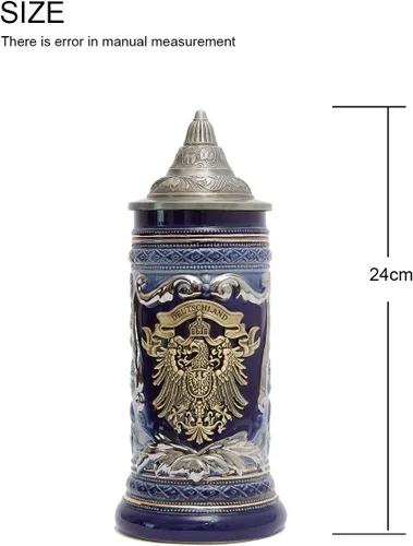 Vista 5 de HAUCOZE Jarra de Cerveza Alemana con Medallón de Águila, Tankard Vikingo para Beber con Tapa de Peltre para Regalos de Cumpleaños Hombres Padre