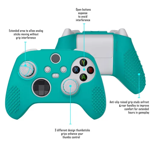 Vista 3 de eXtremeRate PlayVital Aqua Green 3D Studded Edition Anti-slip Silicone Cover Skin for Xbox Series X/S Controller, Soft Rubber Case Protector for