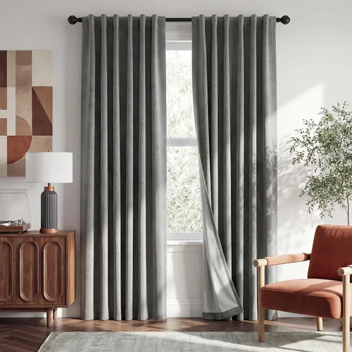 Vista 112 de RYB HOME Cortinas de lino texturizado 100% opacas de 84 pulgadas de largo, aislamiento térmico, privacidad, ahorro de energía para dormitorio, sala