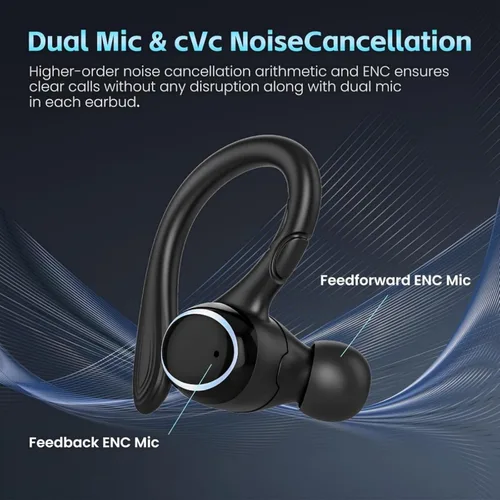 Vista 4 de Auriculares inalámbricos Bluetooth 5.3 con cancelación de ruido, auriculares estéreo con micrófono IPX7 resistentes al agua con gancho para teléfono