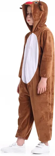 Vista 3 de Disfraz unisex de animales para niños, pijama de animales con capucha de felpa, para Halloween, carnaval, animal, para niños y niñas