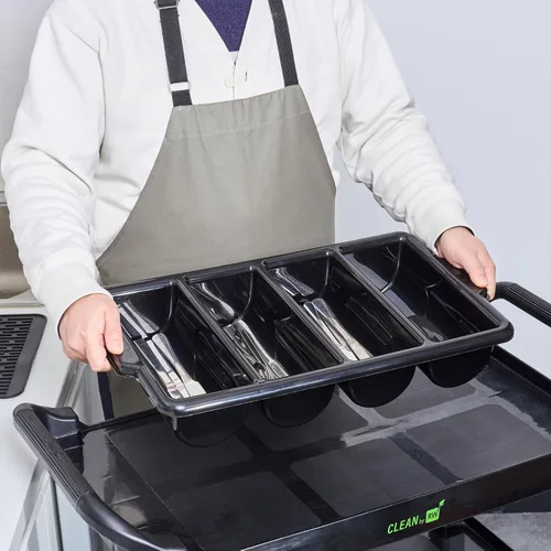 Vista 5 de Restaurantware - Organizador de cubiertos de 21.9 x 14.2 x 3.5 pulgadas, 1 bandeja de cubiertos resistente a las grietas - 4 compartimentos, asas