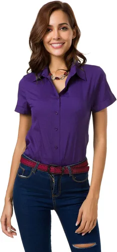 Vista 20 de Camisas de manga corta con botones para mujer, blusa de vestir básica simple