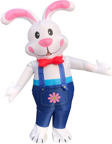 Vista 2 de RHYTHMARTS Disfraz inflable de conejo de Pascua, traje de conejo de Pascua, disfraz de conejo para adultos