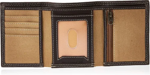Vista 5 de Timberland PRO Billetera triple RFID de cuero de lona para hombre con bolsillos con cremallera