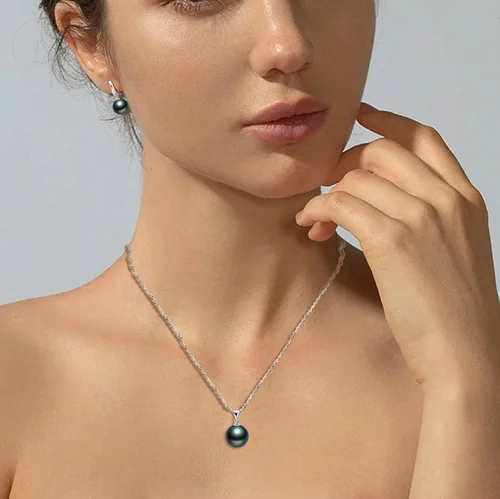Vista 3 de Pendientes de perlas con cadena de ondas, borla y perlas de plata esterlina, collar de perlas artificiales, collar de novia, conjuntos de joyas
