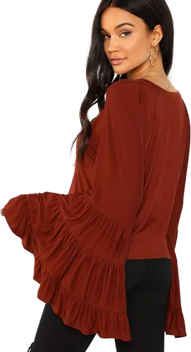 Vista 2 de Floerns Camiseta informal de manga larga con volantes y acampanados para mujer