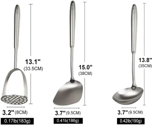 Vista 5 de 304 - Juego de utensilios de cocina profesional de acero inoxidable, 3 piezas de utensilios de cocina de metal largo, grande, juego de herramientas