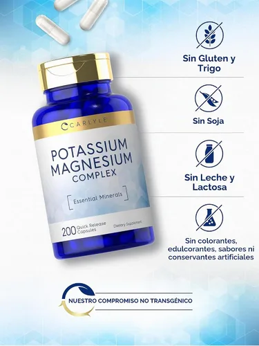 Vista 5 de Carlyle Suplemento de potasio y magnesio 200 cápsulas