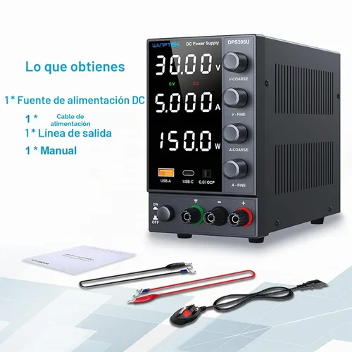Vista 6 de Fuente de alimentación CC, fuente de alimentación de banco con perilla de codificador, fuente de alimentación regulada ajustable con USB de 5 V 3.6