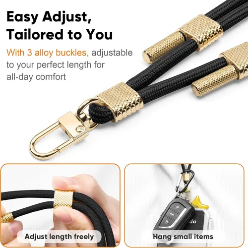 Vista 3 de Cordón universal para teléfono celular, correa antirrobo ajustable para el cuello para iPhone 17 Pro Max, 2 parches de teléfono, almohadillas