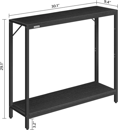 Vista 3 de MAHANCRIS Mesa consola, mesa de entrada de 2 niveles, detrás de la mesa del sofá, estilo industrial, resistente y estable, para sala de estar