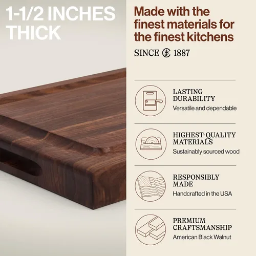 Vista 3 de John Boos BBQ Series Tabla de cortar rectangular de madera de nogal de 18 x 12 pulgadas, 1.5 pulgadas de grosor, bloque de carnicero reversible de 7
