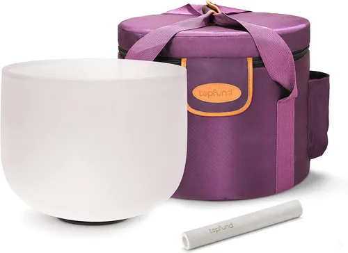 Vista 14 de TOPFUND 528 Hz Solfeggio Crystal Singing Bowl 8 inch with Heavy Duty Carrying Case and Suede Mallet