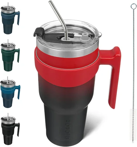Vista 11 de BJPKPK Mini vaso de 10 onzas con tapa, popote y asa, taza de acero aislada