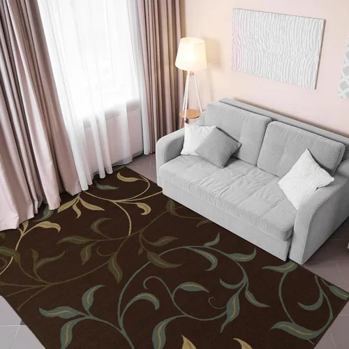 Vista 47 de Ottomanson, colección OttoHome, tapete para corredor con diseño azul claro y damasco (antiderrapante), parte trasera de goma Floral Beige