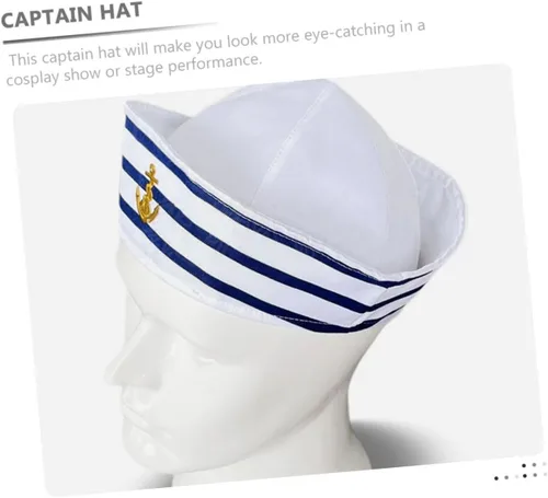 Vista 4 de Sombrero de capitán para hombres y mujeres y sombrero de marinero a rayas, accesorio de cosplay para fiestas en barcos, escenarios y eventos