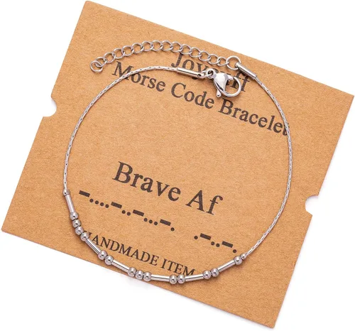 Vista 119 de JoycuFF Pulseras inspiradoras de código morse para mujeres, cuentas de plata, joyería con mantra de motivación, regalos para ella