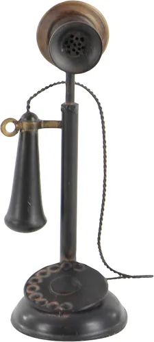 Vista 2 de Teléfono antiguo de metal con receptor y micrófono (no funciona) Abalorio de decoración antigua, escultura de teléfono vintage, hierro, negro