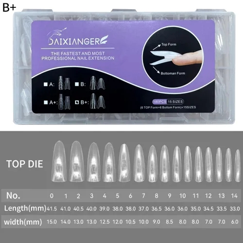 Vista 2 de 180 puntas de uñas redondas transparentes, 15 tamaños, forma superior e inferior, kit de extensiones de uñas profesionales de doble diseño, uñas a