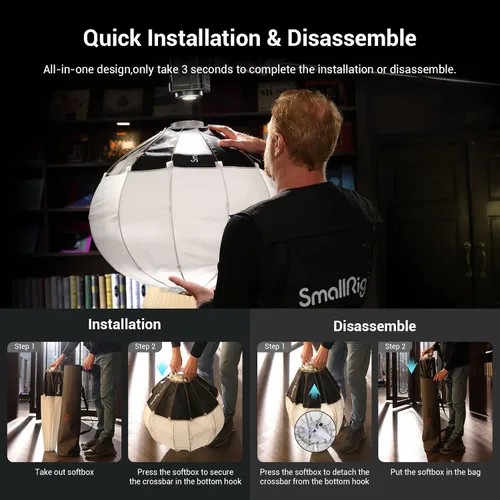 Vista 3 de SMALLRIG Softbox de Farol Modificador de Luz Suave, Difusor Softbox de 26 pulgadas/65 cm Compatible con Luz de Video SMALLRIG 120B/120D/220B/220D