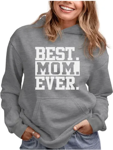 Vista 9 de Tstars Sudadera con capucha Best Mom Ever para mujer, acogedora sudadera para el día de la madre, regalo para madres de hija o hijo Mejor / Negro