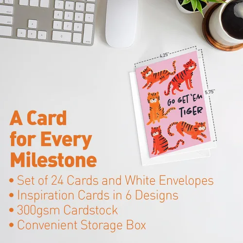 Vista 3 de Sweetzer & Orange S&O - Juego de 24 tarjetas inspiradoras coloridas con sobres, hojas de felicitación en blanco, caja surtida, notas de afirmación