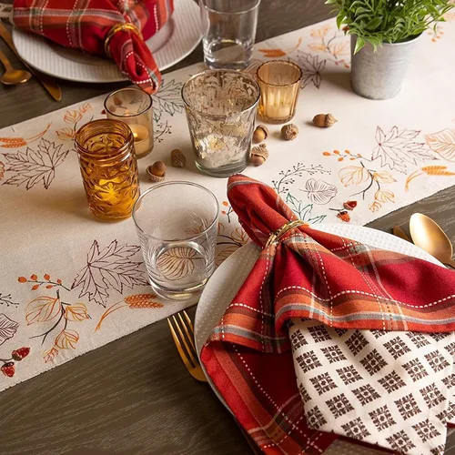 Vista 4 de DII Autumn Pumpkin Spice Kitchen Collection - Decoración de mesa de algodón para otoño/Acción de Gracias, juego de servilletas cuadradas, 20 x 20