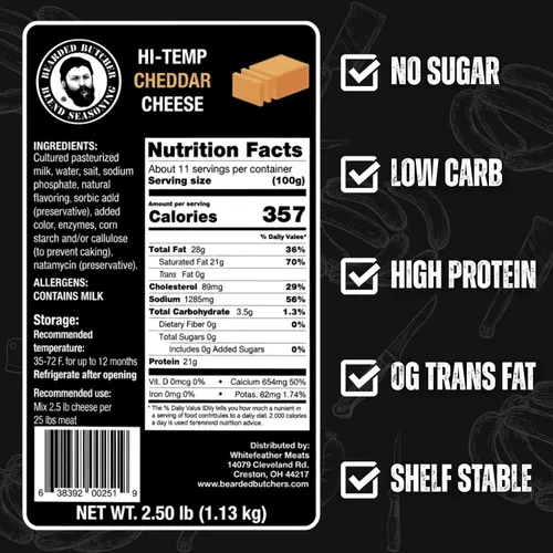 Vista 2 de Carniceros barbudos de queso cheddar de alta temperatura de 2.5 libras – Cubos de 1/4 de pulgada estables en almacenamiento para hasta 25 libras