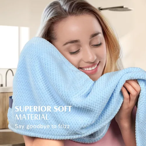 Vista 5 de YFONG Paquete de 3 Toallas Grandes de Microfibra para Envolver el Cabello, 30" x 10" Más Gruesas Anti Encrespamiento Secado Rápido Toallas