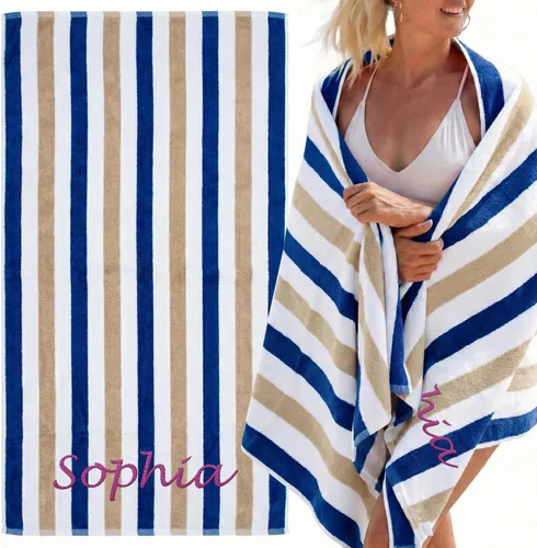 Vista 11 de Toallas de playa personalizadas Passion para adultos - Toallas de piscina personalizadas con nombre - Algodón altamente absorbente - Diseño a rayas