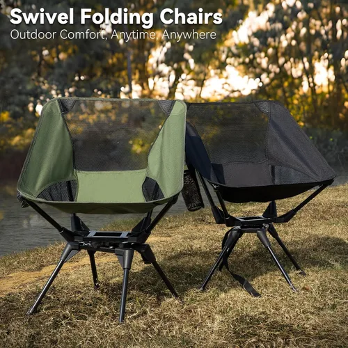 Vista 5 de Silla de camping giratoria de 360° mejorada para adultos, silla plegable portátil con soporte para tazas, mochila compacta ligera para exteriores