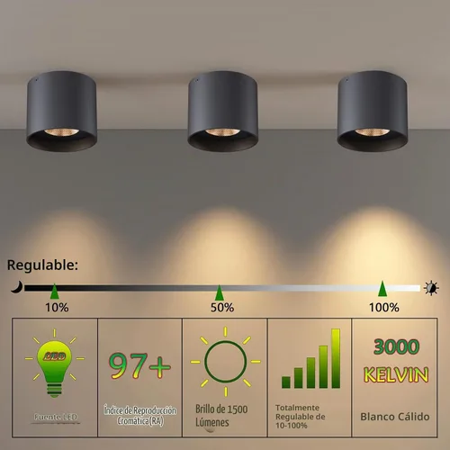 Vista 7 de Lámpara de Techo, Luces de Techo de Montaje al Ras LED Regulables Luz de Techo Cilíndrica Luz Puntual para Sala de Estar Pasillo Cocina Comedor