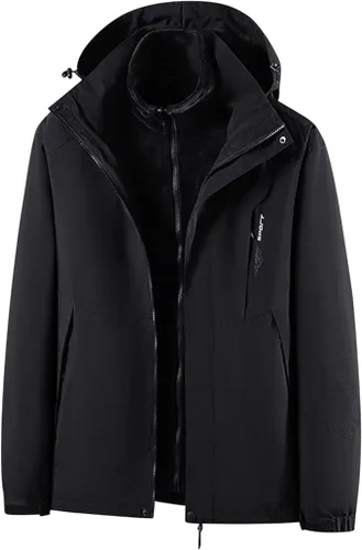 Vista 5 de Chaqueta impermeable 3 en 1 con capucha para hombre, chaqueta de esquí, chaqueta de nieve de invierno con forro polar cálido, resistente al viento
