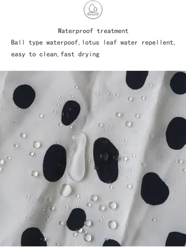 Vista 4 de Cortina de ducha de lunares negros para baño, diseño pequeño y moderno de lunares negros sobre blanco, tela de poliéster impermeable para niños, 72