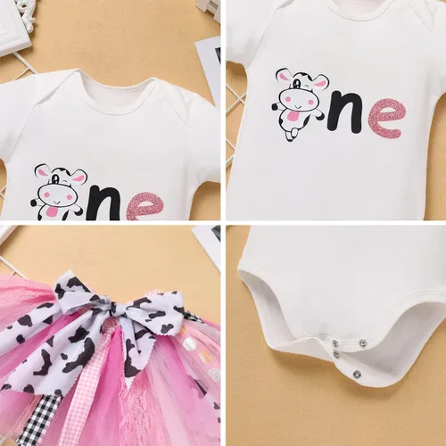 Vista 6 de AWIBMK Conjunto de ropa de 3 piezas para bebé niña de primer cumpleaños con falda tutú, diadema para el primer cumpleaños