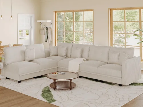 Vista 21 de LLappuil Sofá seccional modular con asientos de almacenamiento, sofá seccional convertible modular en forma de U de pana para sala de estar, sofá