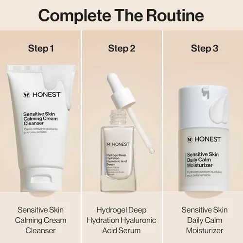 Vista 6 de Honest Beauty Limpiador en crema calmante para piel sensible, limpia suavemente hidrata calma, hipoalergénico, sin fragancia, vegano, 4 onzas