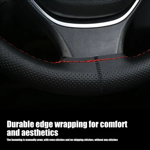 Vista 4 de Funda de cuero transpirable para volante, 14.9 pulgadas para automóvil, camión, SUV (negro #1203)