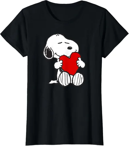 Vista 48 de Peanuts Camiseta de San Valentín Snoopy Hugging Heart, Negro