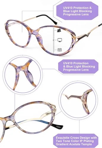 Vista 4 de OKH Women's Reading Glasses - Progressive Multifocus Readers Blue Light Blocking Multifocal Transition Reading Glasses