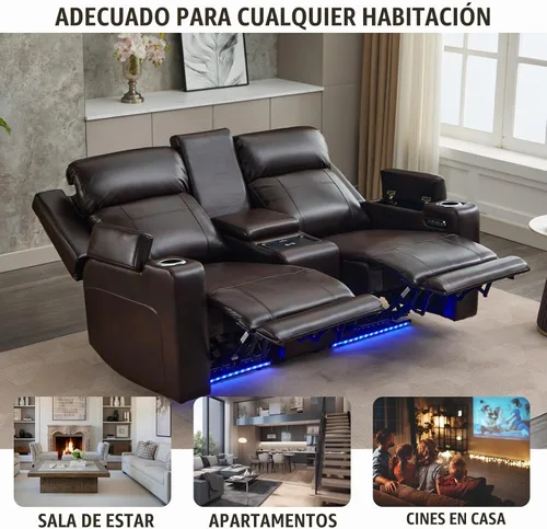 Vista 7 de Sofá biplaza reclinable eléctrico con consola, sofá biplaza reclinable de doble motor con reposacabezas eléctrico/carga inalámbrica/luz