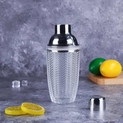 Vista 5 de JNWINOG Coctelera, coctelera mixta de 14.37 onzas con taza de vidrio, herramienta profesional de barra con vidrio de escala (hexagonal)
