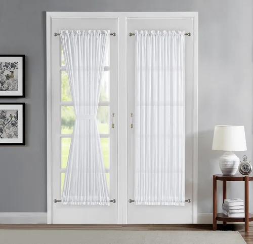Vista 8 de Cortinas traslúcidas LinenZone. Cortinas de lino sintético traslúcidas. 2 paneles de cortina traslúcida en el paquete. Elegantes cortinas de 84 Beige
