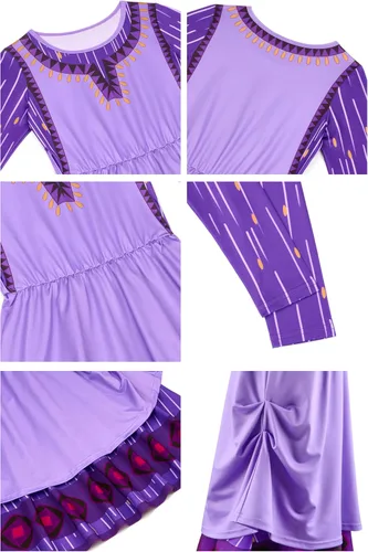 Vista 3 de ZEROGOO Disfraz de Asha para niñas, vestido de princesa morado para Halloween, fiesta de disfraces